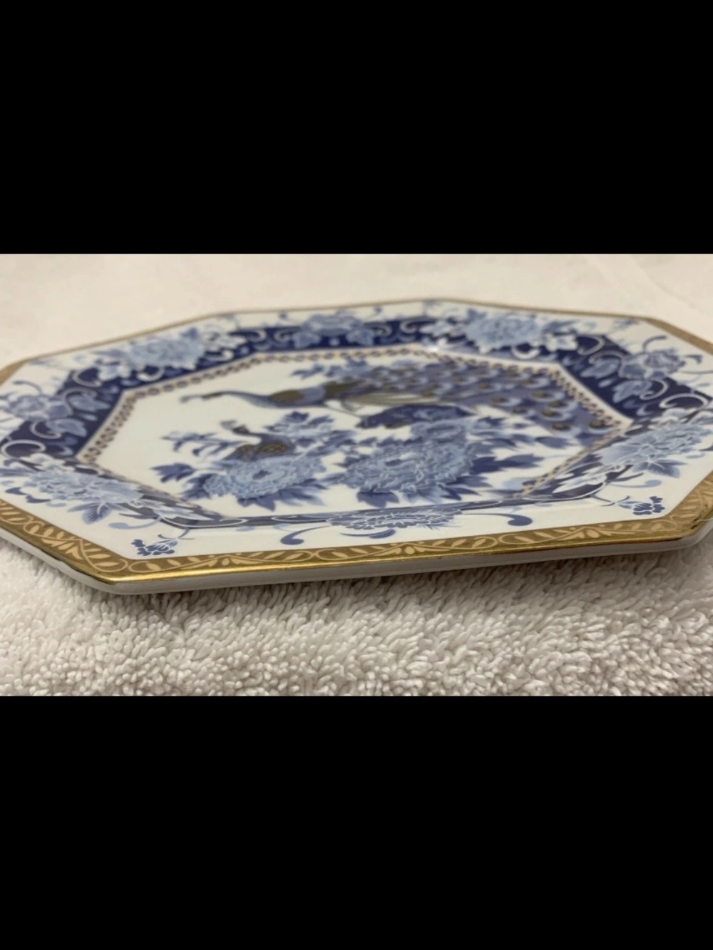 ππ§βπHeritage Mint Japan Peacock Plate Blue Wht Gold Octagon Chinoiserie Vintage - Picture 6 of 12